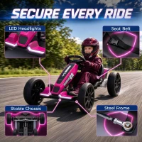 AIYAPLAY 12V Electric Go Kart for Kids with Dual Motors, Adjustable Seat, Soft Start, LED Lights, EVA Wheels, for Age 3-6, Pink(m-7)