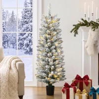 HOMCOM Árbol de Navidad Nevado con 100 Luces LED 120 cm 8 Modos 180 Ramas Verde y Blanco(m-2)