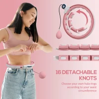 SPORTNOW Smart Weighted Hula Hoop, Massage Hula Ring w/ 16 Detachable Knots, 360° Auto-Rotating Ball, Digital Counter, Pink(m-5)