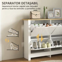 HOMCOM Pantofar Modern pentru max. 16 Perechi, cu 4 Sertare Reglabile și Detașabile, din Lemn, 105x26x80 cm, Alb(m-6)
