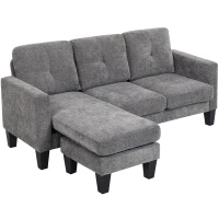 HOMCOM Sofá Chaise Longue Sofá em Forma de L Estofado em Poliéster Sofá de Canto Reversível 186x130x84 cm Cinzento Escuro(m-11)