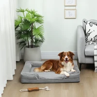 PawHut Cama para Perros Medianos Cama para Gatos con Base Antideslizante Funda Extraíble y Lavable 91,5x68,5x16,5 cm Gris(m-10)