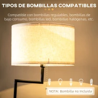 HOMCOM Lámpara de Pie con Mesita Auxiliar y Pantalla de Lino Interruptor de Cadena y Cargador USB Ø40x170 cm Natural(m-8)