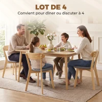 HOMCOM Lot de 4 Chaises de Salle à Manger, Chaises Cuisine, Assise Rembourrées en Lin, Dossier Incurvé, Gris et Bois Naturel(m-4)