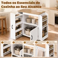 HOMCOM Carrinho de Cozinha com Rodas Estação de Carregamento Armário Organizador Extraível Porta-Especiarias e Barra para Panos 80x40x88 cm Branco(m-5)