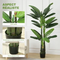 HOMCOM Plante Artificielle Bananier 180 cm, 18 Feuilles Réalistes, Pot, Entretien Facile, pour Maison Bureau, Vert(m-4)