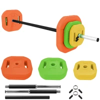 SPORTNOW Set de Pesas Ajustables con Barra de Acero de 140 cm 6 Discos de 5kg 2,5kg 1,5kg 2 Clips para Casa Gimnasio(m-11)