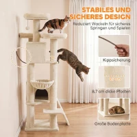 PawHut Krabpaal 184 cm met 3 krabpalen, ligplekken, speelbal, hangmat en ladder, voor katten tot 6 kg(m-5)