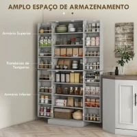 HOMCOM Armário Despenseiro de Cozinha com 4 Portas e Prateleiras Ajustáveis para Sala de Estar e Sala de Jantar, Cinzento(m-4)