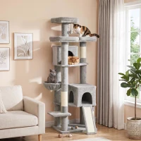 PawHut Kratzbaum Groß 184 cm hoch Katzenbaum mit 3 Kratzstämmen Liegeflächen Spielball Hängematte Leiter, Katzen unter 6 kg(m-10)