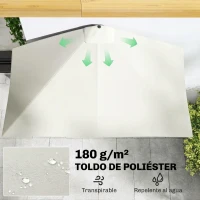 Outsunny Sombrilla Rectangular 230x130x245 cm Parasol para Pared Media Sombrilla con Manivela Protección UV 30+ Impermeable Tela Poliéster180 g/m² para Balcón Terraza Jardín Beige(m-6)