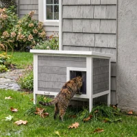 PawHut Outdoor Cat House, Insulated Cat Shelter with Insulated Liner, Waterproof Asphalt Roof, Escape Door, Opening Top(m-14)