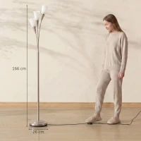 HOMCOM Lampadaire salon 40 W Lampadaire avec interrupteur au pied, 3 x douille E14 pour chambre, bureau, sans ampoule, argent(m-3)