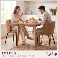 HOMCOM Lot de 2 Chaises Salle à Manger Rembourrées en Chenille, Dossier Incurvé, Pieds Métal, Style Moderne, 57x58x77cm, Orange(m-4)