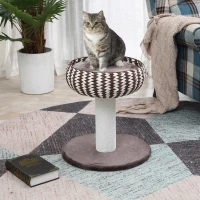 PawHut Árbol Rascador para Gatos Pequeño Altura 52 cm Torre Escalador de Gato con Cama Redonda Cojín de Felpa Suave y Poste Rascador 50x50x52 cm Café y Blanco(m-2)