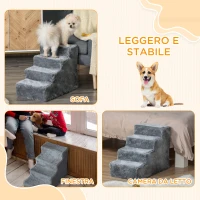 PawHut Scaletta per Cani Portatile a 4 Gradini, in Tessuto Vellutato Sfoderabile e Truciolato, 60x35x44 cm, Grigio(m-7)