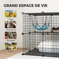 PawHut Enclos pour Chat 70 cm, Cage pour Chat en Acier avec 2 Portes, Design Modulaire DIY pour Chats de moins de 4 kg, 2 Niveaux avec Plateforme et Hamac, Noir(m-7)