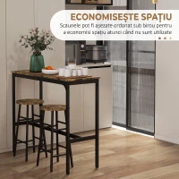 HOMCOM Set Masă Înaltă și 2 Taburete de Bar cu Suport pentru Picioare, Stil Industrial, Negru și Maro(m-5)