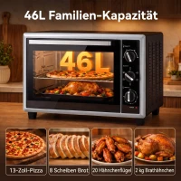 HOMCOM 46 l Mini-piekarnik z rożnem, termoobiegiem, regulacją temperatury i timerem, 1800 W, Czarny(m-5)