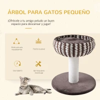 PawHut Árbol Rascador para Gatos Pequeño Altura 52 cm Torre Escalador de Gato con Cama Redonda Cojín de Felpa Suave y Poste Rascador 50x50x52 cm Café y Blanco(m-4)