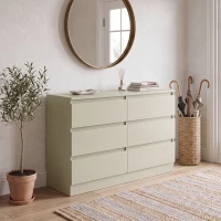 HOMCOM Comodă cu 6 Sertare Sinfonier Modern, Suport TV până la 119,38 cm 100x35x69 cm Maro Deschis(m-4)