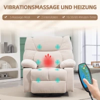 HOMCOM Massagesessel mit Wärme- & Liegefunktion, drehbar, bis 150 kg, Metallgestell, 98x90x98cm, Beige(m-4)