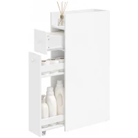 HOMCOM Móvel de Banheiro Compacto 3 Níveis com Gavetas e Rodízios Branco(m-7)