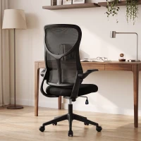 HOMCOM Silla de Escritorio Giratoria de Malla Reposabrazos Abatibles Respaldo Alto Función de Balanceo Altura Ajustable Negro(m-9)