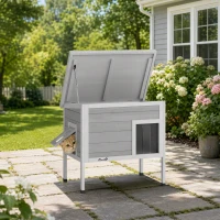 PawHut Outdoor Cat House, Insulated Cat Shelter with Insulated Liner, Waterproof Asphalt Roof, Escape Door, Opening Top(m-8)