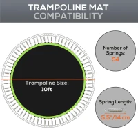 SPORTNOW Trampoline Replacement Mat with Spring Pull Tool, 54 V-Hooks, for 10ft Trampoline using 14cm Springs, Green(m-4)