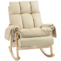 HOMCOM Fauteuil à bascule en tissu technique rembourré, Assise profonde, Poches latérales, Pieds en bois d'hévéa, Beige(m-7)
