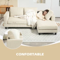 HOMCOM Sofá Chaise Longue de 3 Plazas en Forma de L Tapizado en Pana Asiento y Respaldo Acolchados 214x134x87 cm Beige(m-7)
