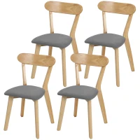 HOMCOM Set mit 4 Esszimmerstühlen, Küchenstühle, Gepolsterte Sitzflächen in Leinenoptik, Geschwungene Rückenlehne, Grau und Naturholz(m-7)