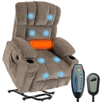 HOMCOM Fernsehsessel mit Aufstehhilfe, Elektrischer Relaxsessel mit Massage & Wärme, Liegefunktion, USB-Anschlüssen, Braun(m-12)
