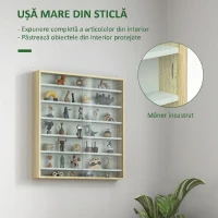 HOMCOM Vitrină de Perete, cu 5 Rafturi Ajustabile, din Lemn, PAL, Sticlă, 80 x 9,5 x 83 Cm, Alb și Gri(m-5)