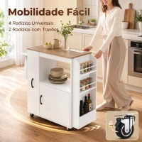 HOMCOM Carrinho de Cozinha com Rodas Estação de Carregamento Armário Organizador Extraível Porta-Especiarias e Barra para Panos 80x40x88 cm Branco(m-6)