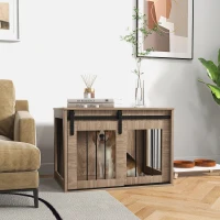 PawHut Cage caisse pour chien animaux intérieur porte coulissante, métal effet bois, dim. 57H x 80L x 54l cm(m-2)