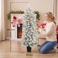HOMCOM Árbol de Navidad Nevado con 100 Luces LED 120 cm 8 Modos 180 Ramas Verde y Blanco(m-3)