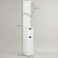 kleankin Coluna Casa de Banho com 2 Portas e 2 Prateleiras Armário Alto para Casa de Banho Estilo Moderno 15,2x29,8x118cm Branco(m-3)