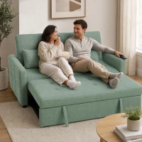 HOMCOM 2‑Sitzer Schlafsofa 3‑in‑1, Klappsofa/Schlafsofa 160 cm, verstellbare Rückenlehne, breite Sitzfläche, 2 Kissen, Grün(m-5)