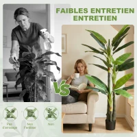 HOMCOM Plante Artificielle Bananier 180 cm, 18 Feuilles Réalistes, Pot, Entretien Facile, pour Maison Bureau, Vert(m-5)