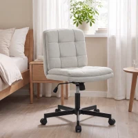 HOMCOM Scaun de birou fără cotiere, scaun pentru birou & scaun de machiaj cu aspect de in, cu căptușeală dublă, funcție de balansare, Gri deschis(m-5)