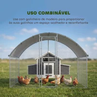 PawHut Galinheiro para Exterior 2,8x1,7x1,9 m Cobertura em Tecido Oxford Anti-UV Impermeável Fechos para 5-8 Galinhas Prata(m-9)