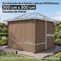 Outsunny 4 Paredes Laterais para Tenda 302x205 cm Laterais para Tenda Universal com Ganchos e Argola em C para Jardim Terraço Marrom(m-3)