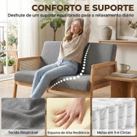 HOMCOM Sofá de 2 Lugares com Efeito Linho Detalhes em Vime Sintético e Estrutura em Madeira até 240 kg 115x77x77 cm Cinza(m-6)