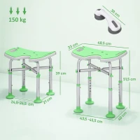 HOMCOM Tabouret de Douche, Hauteur Ajustable 39-51,5 cm, Barre d'Appui à Ventouse, Patins à Ventouse, Vert(m-3)