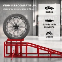 HOMCOM Lot de 2 Rampes d'Accès avec Cric Hydraulique 3T, Hauteur Réglable, Largeur d'Accès 230mm, 114x34,5x27cm, Rouge(m-7)