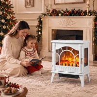 HOMCOM Chimenea Eléctrica 1000W/2000W con Temperatura Ajustable Protección contra Sobrecalentamiento 55x31x58 cm Blanco(m-4)