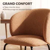 HOMCOM Lot de 2 Chaises Salle à Manger Rembourrées en Chenille, Dossier Incurvé, Pieds Métal, Style Moderne, 57x58x77cm, Orange(m-6)