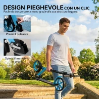 HOMCOM Monopattino Adulto Pieghevole con Manubri Regolabili, in Alluminio, Ruote Grandi di 200 mm, Ammortizzatore, Doppio Freno, Portata 100 kg, Blu(m-5)